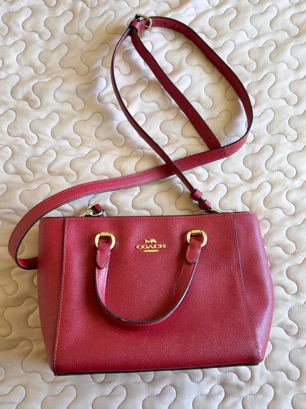 Coach Red Crossbody Bag With Gold Hardware And Long Strap